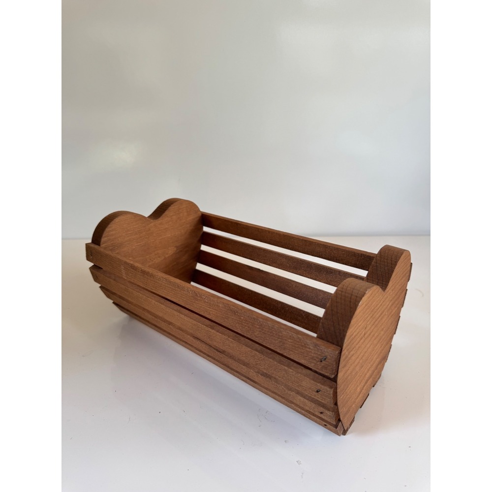 Vintage Rustic Wooden Heart Crate Slatted Decorative Storage Basket Farmhouse
